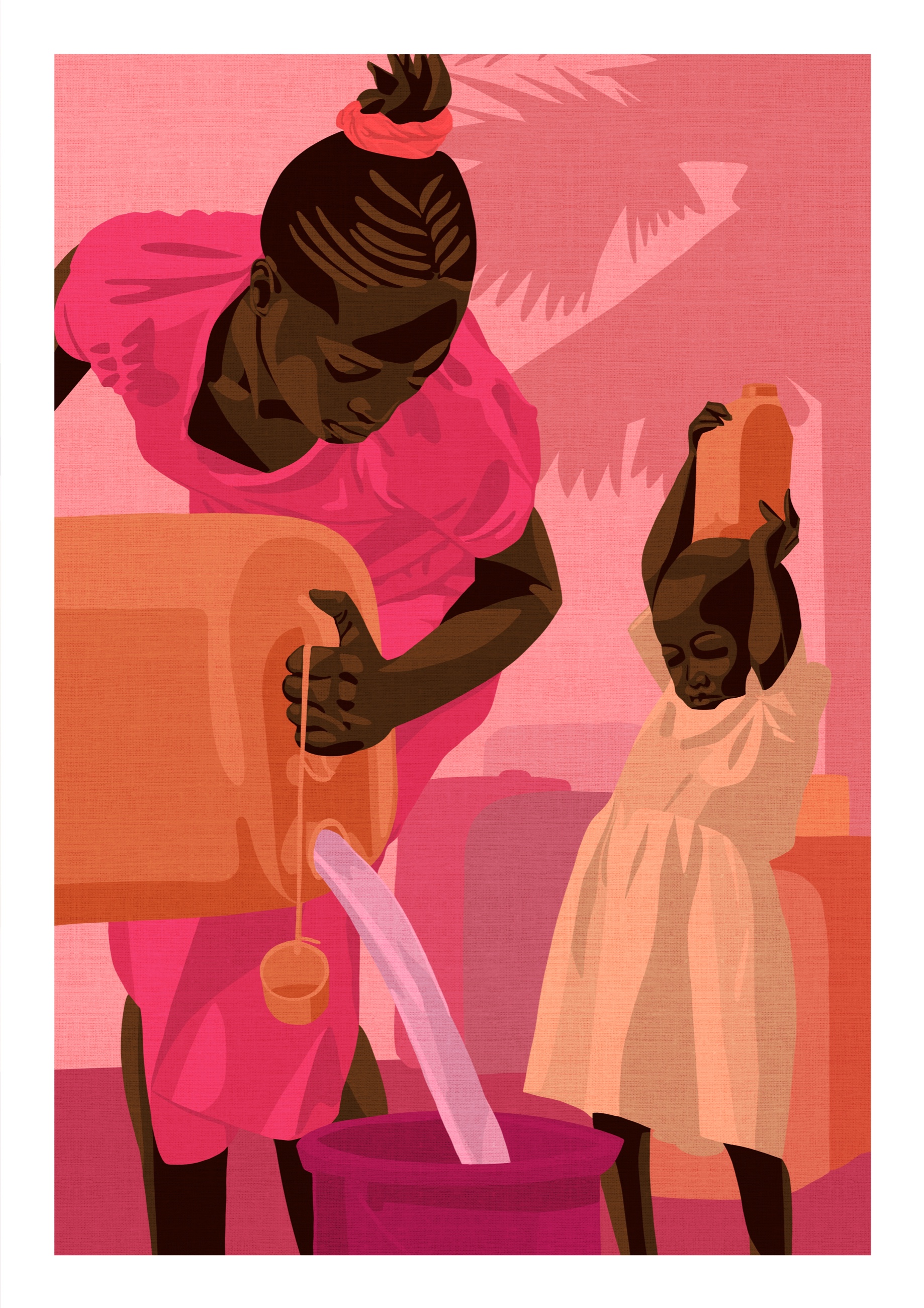 Fine Art Print von Mara — Frau und Kind in Pink und Orange